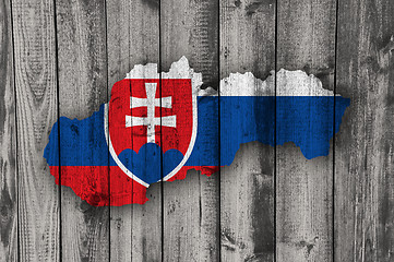 Image showing Map and flag of Slovakia on weathered wood