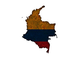 Image showing Map and flag of Colombia on rusty metal