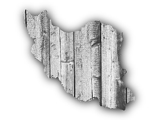 Image showing Map of Iran on weathered wood