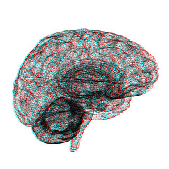 Image showing Creative concept of the human brain. Anaglyph. View with red/cya