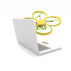 Image showing Drone and laptop. 3D render. Anaglyph. View with red/cyan glasse