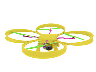 Image showing Drone, quadrocopter, with photo camera flying. 3d render. Anagly