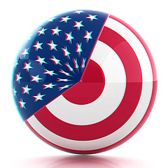 Image showing sphere instead letter O textured by USA flag. 3d render. Anaglyp