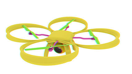 Image showing Drone, quadrocopter, with photo camera flying. 3d render. Anagly