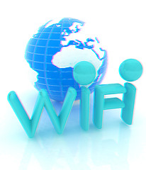 Image showing wifi earth icon. 3d illustration. Anaglyph. View with red/cyan g