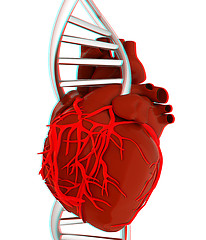 Image showing DNA and heart. 3d illustration. Anaglyph. View with red/cyan gla