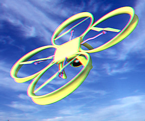 Image showing Drone, quadrocopter, with photo camera against the sky. 3D illus