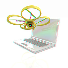 Image showing Drone and laptop. 3D render. Anaglyph. View with red/cyan glasse