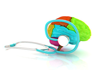 Image showing stethoscope and brain. 3d illustration. Anaglyph. View with red/