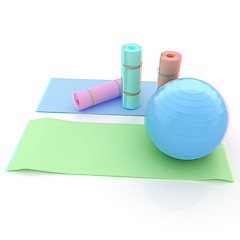 Image showing karemat and fitness ball. 3D illustration. Anaglyph. View with r