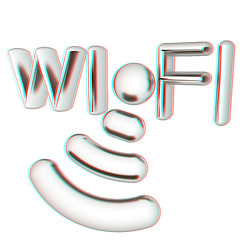 Image showing Metal WiFi symbol. 3d illustration. Anaglyph. View with red/cyan