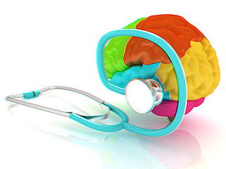 Image showing stethoscope and brain. 3d illustration. Anaglyph. View with red/