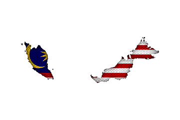 Image showing Map and flag of Malaysia on old linen