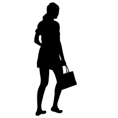 Image showing Black silhouette woman standing, people on white background