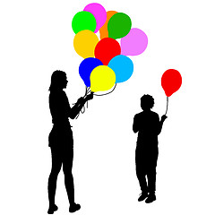 Image showing Black silhouettes of woman gives child a balloon. illustration