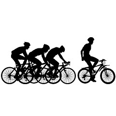 Image showing Silhouettes of racers on a bicycle, fight at the finish line