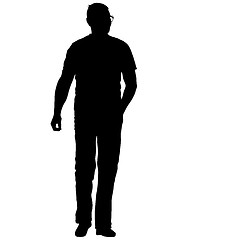 Image showing Black silhouette man standing, people on white background