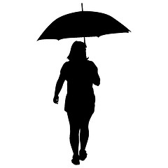 Image showing Black silhouettes of women under the umbrella