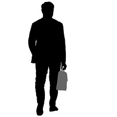 Image showing Black silhouettes man with a briefcase on white background. illustration
