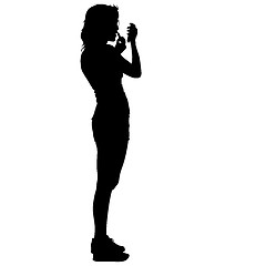 Image showing Black silhouette woman paint lipstick, people on white background
