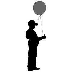 Image showing Silhouette of boy with balloon on a white background. illustration