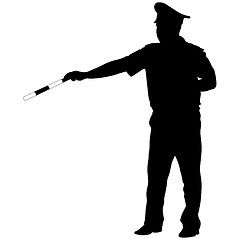 Image showing Black silhouettes of Police officer with a rod on white background