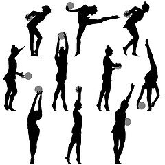 Image showing Silhouette girl gymnast with the ball. illustration