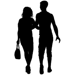 Image showing Silhouette man and woman walking hand in hand