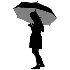 Image showing Black silhouettes of women under the umbrella