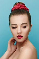 Image showing Beautiful woman face. Perfect makeup. Beauty fashion