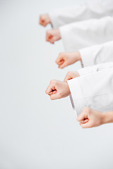 Image showing The studio shot of group of kids training karate martial arts