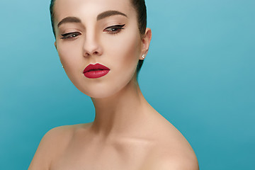 Image showing Beautiful woman face. Perfect makeup. Beauty fashion