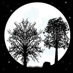 Image showing Silhouettes tree on background of the moon