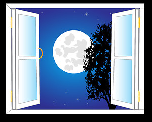 Image showing Open window and moon night