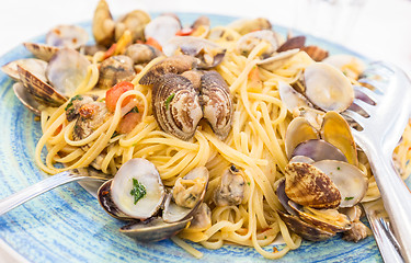 Image showing Real Spaghetti alle vongole in Naples, Italy