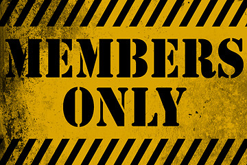 Image showing Members only sign yellow with stripes