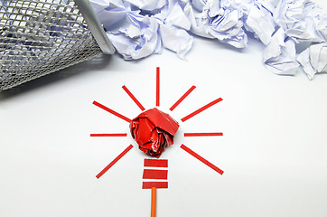 Image showing Crumpled paper light bulb metaphor for good idea