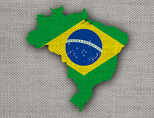 Image showing Map and flag of Brazil on old linen