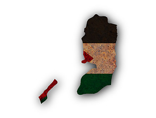 Image showing Map and flag of Palestine on rusty metal