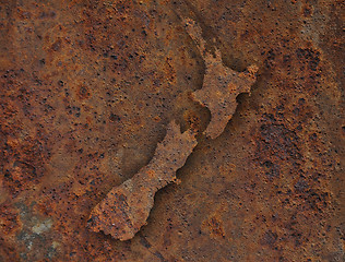 Image showing Map of New Zealand on rusty metal,