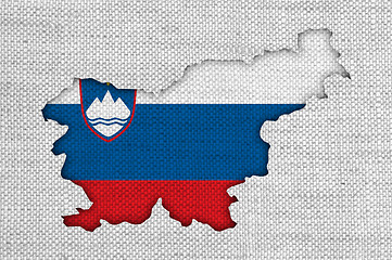 Image showing Map and flag of Slovenia on old linen