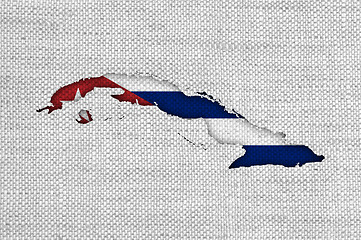 Image showing Map and flag of Cuba on old linen