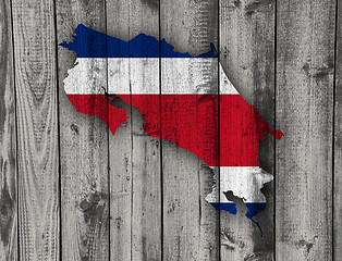 Image showing Map and flag of Costa Rica on weathered wood