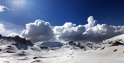 Image showing Panoramic view on plateau covered snow at spring day