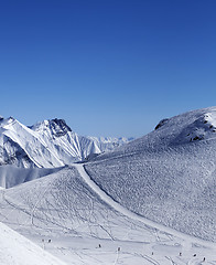 Image showing Top view on ski slope at nice sun day