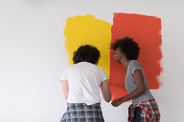 Image showing multiethnic couple painting interior wall