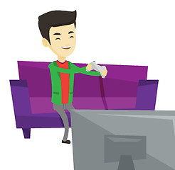 Image showing Man playing video game vector illustration.