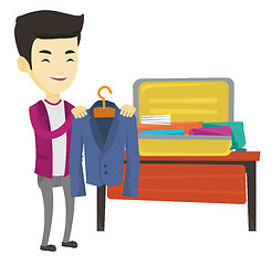 Image showing Young man packing his suitcase vector illustration