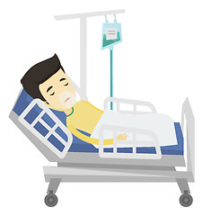 Image showing Patient lying in hospital bed with oxygen mask.