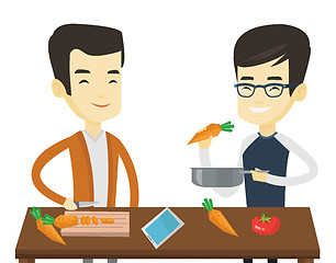 Image showing Men cooking healthy vegetable meal.